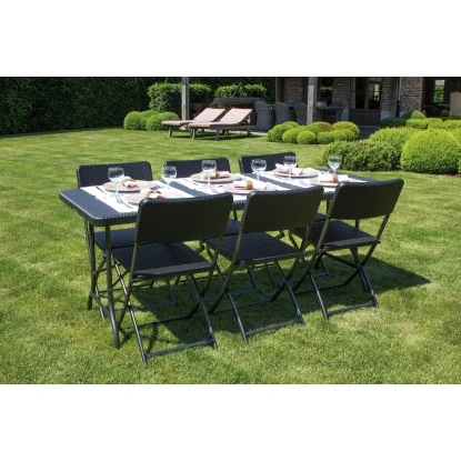 Perel Klapptisch Polyrattan-Optik 180 Cm X 75 Cm Schwarz 4 Perel Klapptisch Polyrattan-Optik 180 Cm X 75 Cm Schwarz – Bild 2