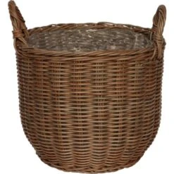 Korb Mit Griffen Aus Polyrattan 33 Cm X 33 Cm X 34,5 Cm Braun