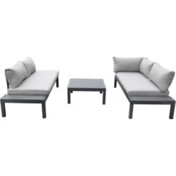 Gartenfreude Alu-Lounge Mit Latten In Holzoptik Aus PS Und Wasserabw. Kissen -Online Gartenmöbel 4251083906017 4655 02