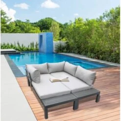 Gartenfreude Alu-Lounge Mit Latten In Holzoptik Aus PS Und Wasserabw. Kissen -Online Gartenmöbel 4251083906017 4655 05