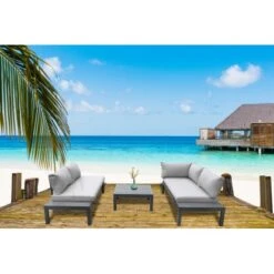 Gartenfreude Alu-Lounge Mit Latten In Holzoptik Aus PS Und Wasserabw. Kissen -Online Gartenmöbel 4251083906017 4655 06