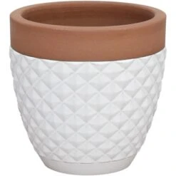 Keramik Übertopf Diamond Rund Creme 37 Cm X 37 Cm X 34 Cm