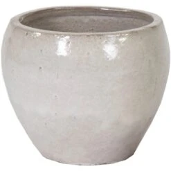 M Collections Pflanztopf Belly Falling Glazed 20 Cm X 20 Cm Weiß