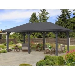 Skan Holz Holz-Pavillon Orleans 1 Schiefergrau Lasiert 294 Cm X 576 Cm